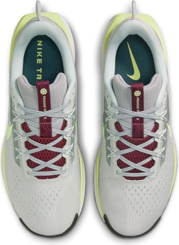Nike Pegasus Trail 5 Men's Trail Running Shoes (DV3864-004, Light Silver/College Grey/Dark Team Red/Barely Volt) Size 9