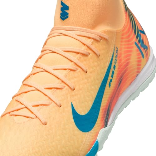 Nike Mercurial Superfly 10 Academy Kylian Mbappe Turf High-Top Soccer Shoes (Melon Tint/Igloo/Neo Turquoise) Size 10.5