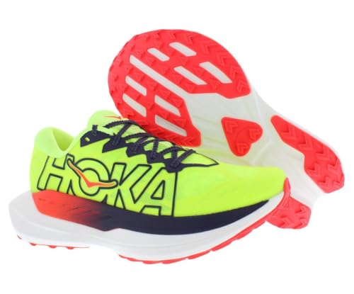 HOKA Rocket X Trail Womens Shoes Size 9.5, Color: Neon Yuzu/Neon Flame/Team Forest Green