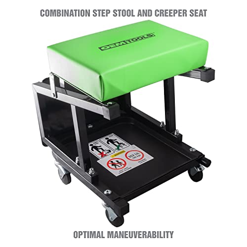 OEMTOOLS 24904 Mechanic Stool and Step Stool, Rolling Stool Adjustable, Shop Stool 300 Lb. Capacity, Thick Padded Shop Chair Vinyl Seat, Work Seat Five Swivel Casters for Easy Maneuverability