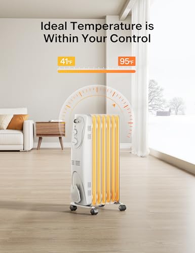 PELONIS Radiator Heater for Large Space, Electric Oil Filled Radiator, Dual Knobs, 1500W, Quiet Space Heater, 3 Modes, Tip-over Protection
