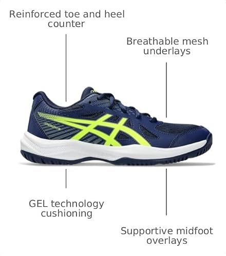 ASICS Kid's Upcourt 6 Grade School Volleyball Shoes, 3, Blue Expanse/Safety Yellow