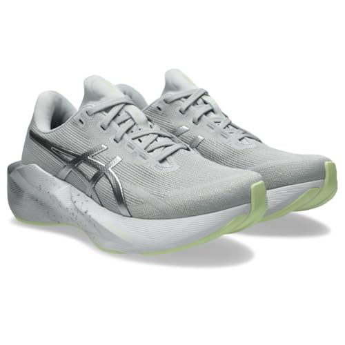 ASICS Womens, Novablast 6 Platinum, Platinum/Glow Green, 12, Medium