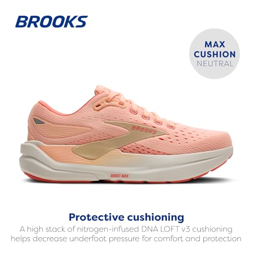 Brooks Women’s Ghost Max 3 Neutral Running & Walking Shoe - Peach/Sand/Coconut - 10 Medium