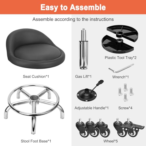 JOSTZHXIN Garage Mechanic Stool Chair Rolling Shop Chair, Height Adjustable Garage Shop Seat, Low Stools with Storage Tray, Rolling Stool for Salon SPA Tattoo (Style 2)