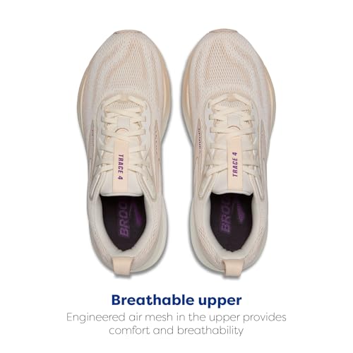 Brooks Women’s Trace 4 Neutral Running Shoe - Coconut Milk/Almond/Purple - 9 Medium