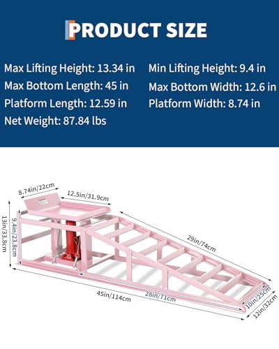 Garvee 2 Pack Hydraulic Car Ramps for Oil Changes, 5 t 11050 LBS Heavy Duty Steel Car Lift Ramp - Low Profile, High Lift 9.4 in-13.34 in, Safety Garage Ramps for Trucks & Vehicles, Pink