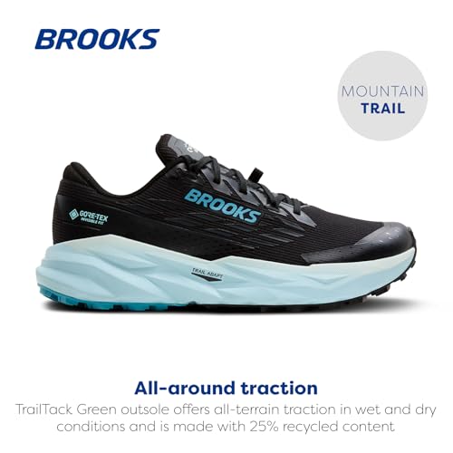 Brooks Women’s Cascadia 19 GTX Waterproof Mountain Trail Running Shoe - Black/Ebony/Blue Flower - 7.5 Medium