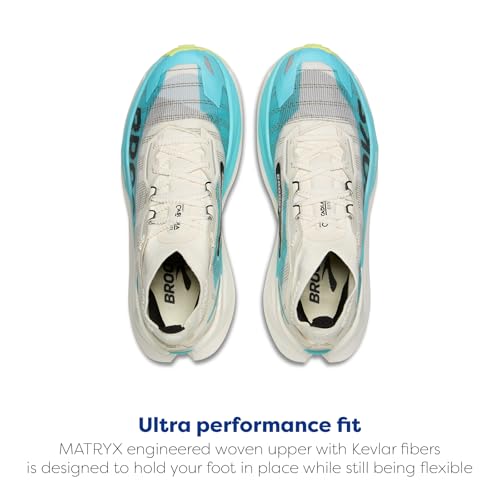 Brooks Cascadia Elite Trail Racing Shoe with Carbon-Infused Pebax Plate - Star White/Bluefish/Black - 9 Medium