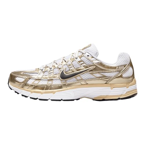W NIKE P-6000 "WHITE/BLACK-GRAIN-MTLC GOLD GRAIN"