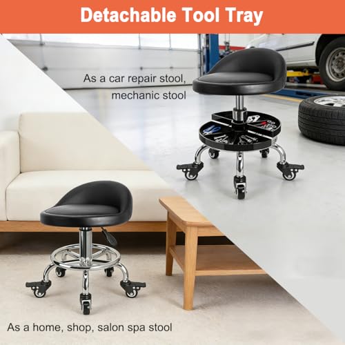 FLOLXNB Garage Mechanic Stool with Storage Tray,Low Height Rolling Shop Stools, Rolling Mechanics Seat Chair Height Adjustable, Rolling Shop Chair, Work Stool Creeper Seat (Style 1)