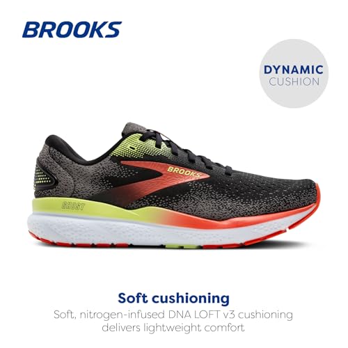 Brooks Men’s Ghost 16 Neutral Running Shoe - Black/Mandarin Red/Green - 8.5 Medium