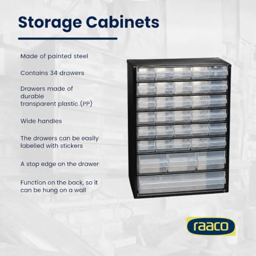 Raaco Steel Storage Cabinet, Standard 34-Drawer (C9-34) - Nuts & Bolts