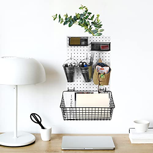 G.CORE 2 Pack Pegboard Baskets, Black Metal Shelves Hooks to 1/8" and 1/4" Hole Peg Boards, Peg Board Baskets Bins Set - Tools Workbench Garage Storage Wall Mount Organizer Attachments (2 Large)
