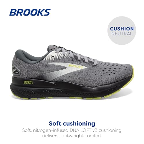 Brooks Men’s Ghost 16 Neutral Running Shoe - Primer/Grey/Lime - 10 Wide