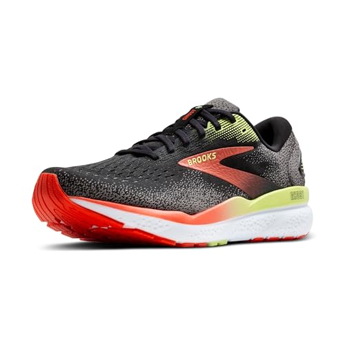 Brooks Men’s Ghost 16 Neutral Running Shoe - Black/Mandarin Red/Green - 8.5 Medium