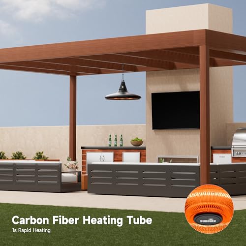 Hanging Heater, 1500W Outdoor Electric Patio Ceiling Heater with Remote Control, Infrared for Courtyard, Garage, Patio, Overheat & Tip-Over Protection, Waterproof, Deep Black