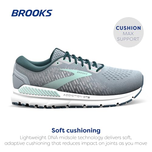 Brooks Women's Addiction GTS 15 Supportive Running Shoe - Grey/Navy/Aqua - 9 Medium
