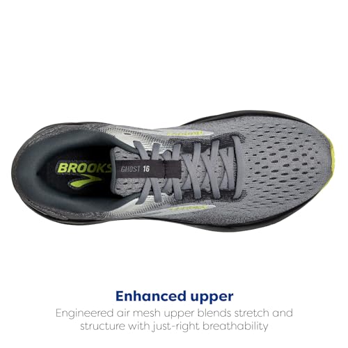 Brooks Men’s Ghost 16 Neutral Running Shoe - Primer/Grey/Lime - 10 Wide