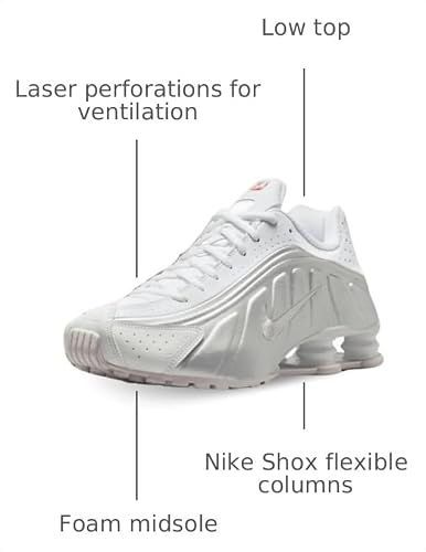 White/Metallic Silver Nike Shox R4 Sneaker by Nike