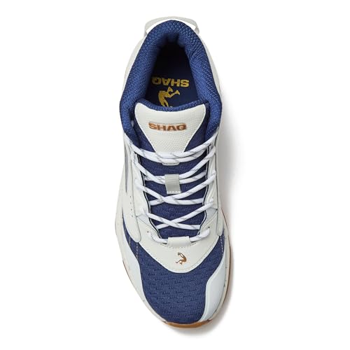 SHAQ Speed Demon 2.0 High Top Basketball Shoes for Men, Indoor or Outdoor Court Basketball Mens Sneakers - Black or White and Blue Size 8 to 13 - White/Dark Blue, 13 Medium