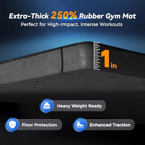 SUPERJARE 1" Extra-Thick Rubber Top Exercise Mat, Puzzle Gym Flooring for Home Gym, Gym Mat for Workout Equipment, Interlocking Floor Tiles with EVA Foam, 12 Pcs 48 Sq Ft, Black/Grey