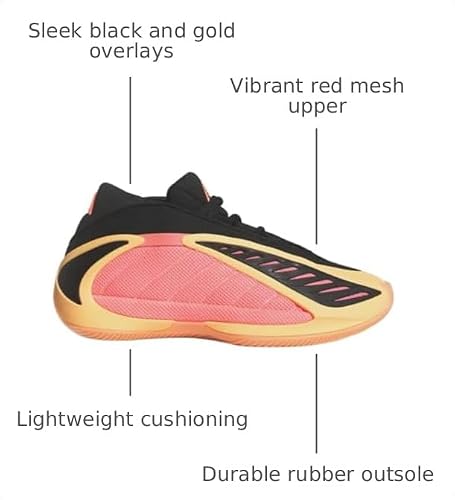 Adidas, Adidas, Anthony Edwards 1 Low Top Basketball Shoes (Big Kid), Acid Orange/Black/Acid Red, 5, Medium