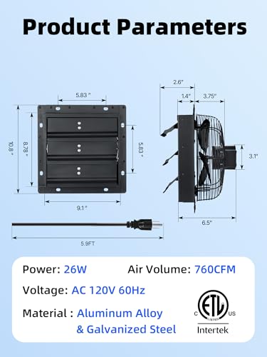 Windigaga 8 Inch Shutter Exhaust Fan, 760 CFM