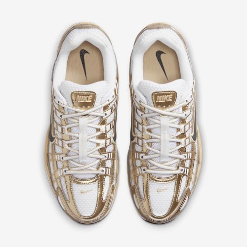 W NIKE P-6000 "WHITE/BLACK-GRAIN-MTLC GOLD GRAIN"