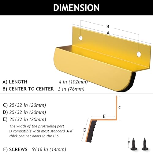 RVPEKUPE 2-Pack Under Cabinet Foot Pull with Adhesive and Screws, Hands Free Toe Foot Pull Opener for Kitchen Trash Cabinet Drawer, 4 Inch (Gold)