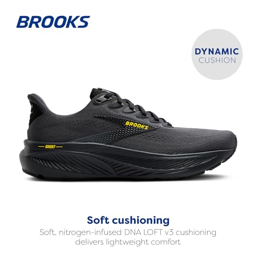 Brooks Men’s Ghost 17 Neutral Running Shoe - Ebony/Black/Yellow - 10 Medium