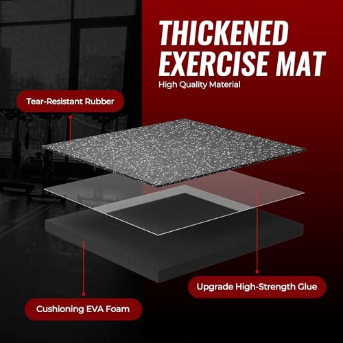 SUPERJARE 0.79'' Extra-Thick Exercise Equipment Mats, 12 Pcs 48 Sq Ft Rubber Top Floor Tiles with High Density EVA Foam, Interlocking Gym Flooring for Home Gym, Workout Mat, Black/Grey