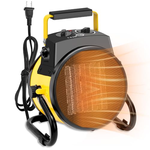 1500W Portable Garage Heater, Electric Outdoor Heater with Fast Heating & Overheat Protection, Patio and Greenhouse Space Heater for Indoor or Outdoor Use（Yellow）
