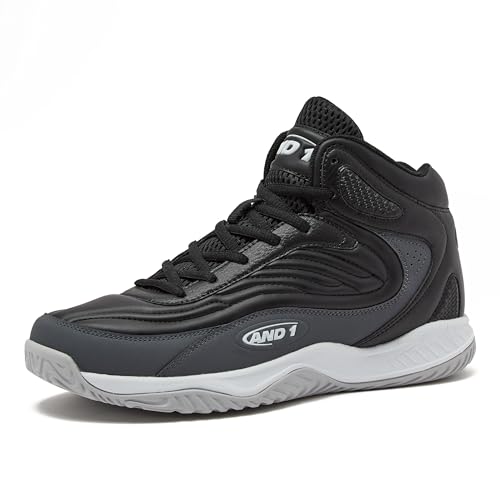AND1 Pulse 3.0 Basketball Shoes for Men, Indoor or Outdoor, Street or Court Basketball Sneakers Men - Black, Red, or White - Black/White/Light Grey, 10 Medium