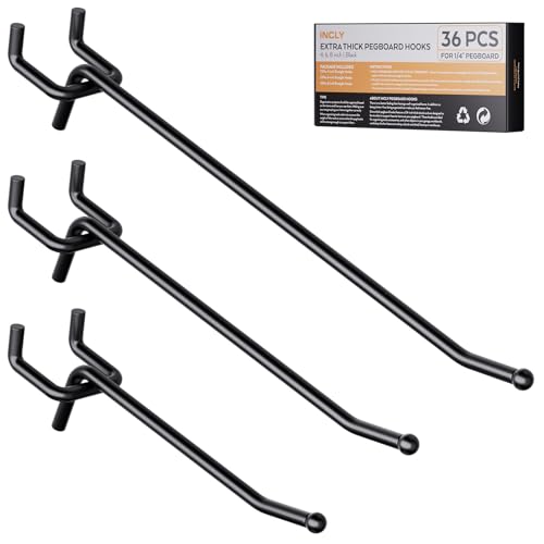 INCLY 36 Pack 4/6/8 Inch Heavy Duty Pegboard Hooks for Hanging Tools