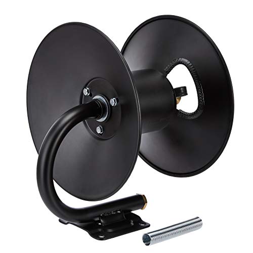 Amazon Basics Retractable Air Hose Reel - Fits 3/8-Inch 50-Feet Air Compressor Hoses, Portable, Works Well, 300PSI, Black, Hoses Excluded, Not for Water/Pressure Washers