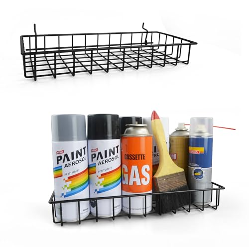 Peg Board Shallow Tray Baskets, 2Pack Black Pegboard Shelves Bottle Holders
