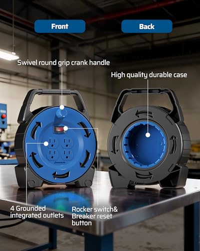 DEWENWILS Hand Wind Retractable Extension Cord Reel with 30FT Power Cord