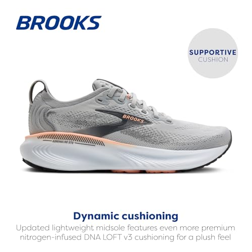 Brooks Women’s Adrenaline GTS 25 Supportive Running & Walking Shoe - Grey/Blackened Pearl/Coral - 5 Wide