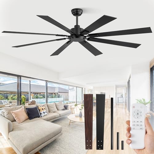 ZMISHIBO 72 Inch Ceiling Fan No Light with Remote Control, 8 Blades