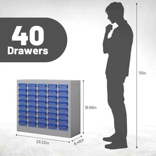 DIYTUNINGS 40 Drawers Parts Cabinet Chest, Bolt Nut Metal Tool Storage with ABS Drawer for Hardware Organization Equipment Shelves Home Garage Workshop Office Supplies, Grey
