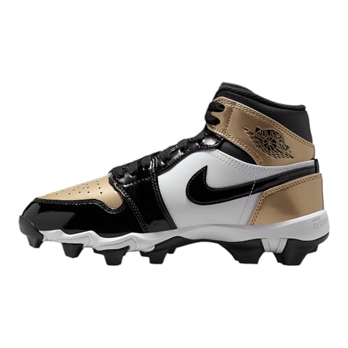 Jordan 1 Mid Little/Big Kids' Cleats (HF6883-701, Metallic Gold/White/Black) Size 10