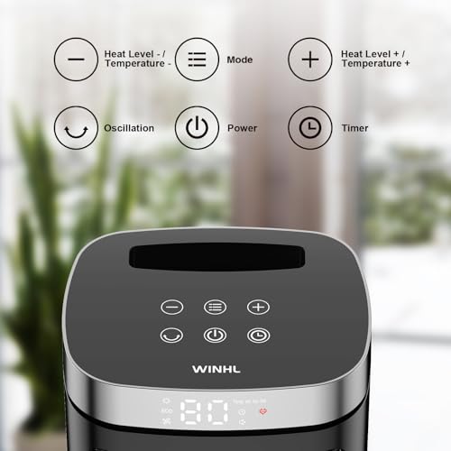 Space Heater, WINHL 17 Inches Electric Heaters for Indoor Use with Thermostat and Remote, 70°Oscillation, 12H Timer, 5 Modes, 1500W PTC Ceramic Fast Safety Heat for Office Bedroom Home