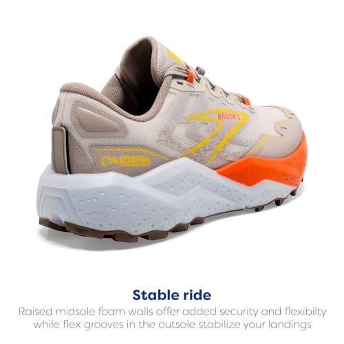 Brooks Men’s Caldera 7 Trail Running Shoe - White Sand/Chateau Gray/Yellow - 10.5 Medium