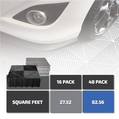 SafeRacks Vented Interlocking Garage Floor Tiles - Black, 48 Pack