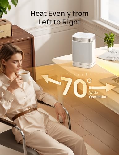 DREO Atom One Space Heater with Remote, 70°Oscillating Electric Heaters with Digital Thermostat, 1500W PTC Ceramic Heater, 12h Timer, Quiet Safety Heating, Portable Heater for Home Office