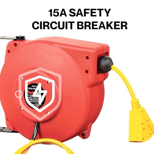 ReelWorks Retractable Extension Cord Reel Polypropylene 12AWG x 40' Foot