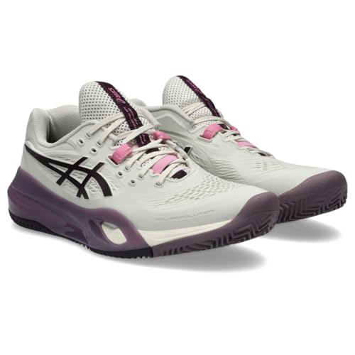 ASICS Women's Gel-Resolution X Clay Tennis Shoes, 9, Soft Oat/Dark Aubergine