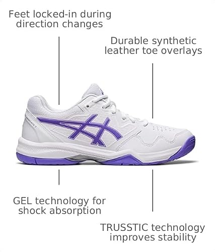 ASICS Women's Gel-Dedicate 7 Tennis Shoes, 9, White/Amethyst
