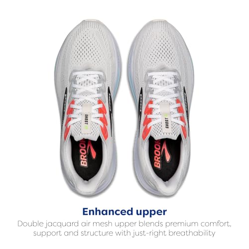 Brooks Men’s Ghost 17 Neutral Running Shoe - White/Pink Clay/Gecko - 12 Medium